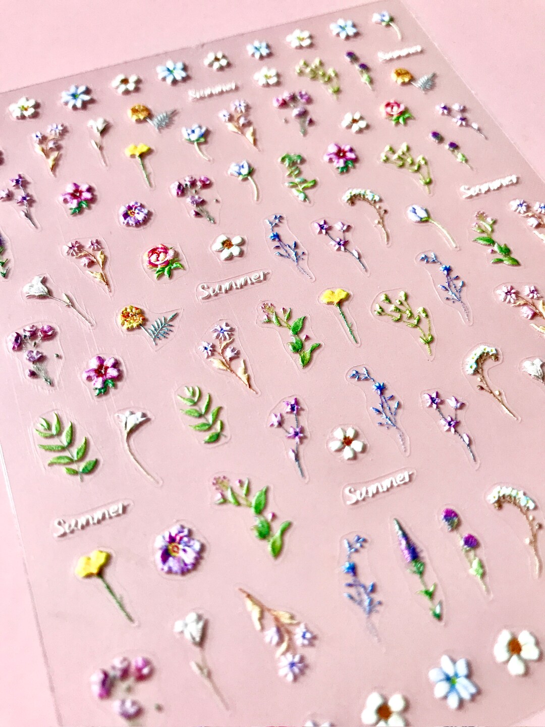 3D Embossed Little Flower Nail Decal Sticker/ Cute Floral Nail Art/ Wild Flower Nail Tattoo ...