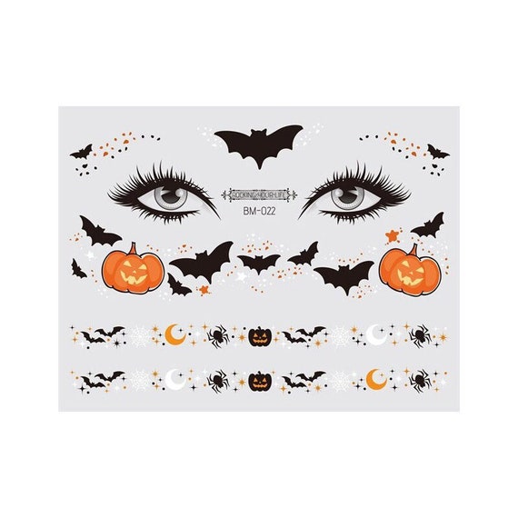 Halloween Face Sticker Temporary Tattoo/ Pumpkin Bat Moon Body Etsy