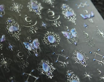 Sticker pour ongles bleu papillon fée étoile/autocollant/autocollant