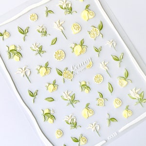 Lemon Embossed 3D Nail Decal Stickers Summer Fruit Nail Art