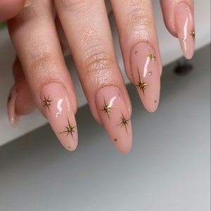 Twinkle Star almond coffin round nail press on/ False acrylic nails press on extension