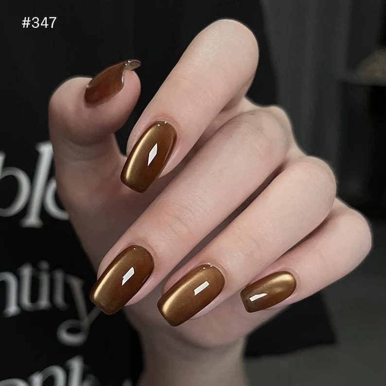 Chocolate brown nail press on/ Fake acrylic nails/ Salon quality reusable image 4