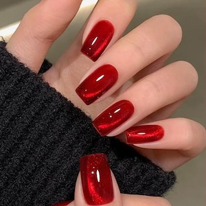 Moonlight Fall Winter new Cat Eye nail press on/ Translucent acrylic extension/ Brown coffee colors