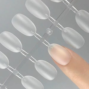 Extra short round Nail Tips Natural/ Clear short gel extensions/ False press on extend/ Matt texture press on