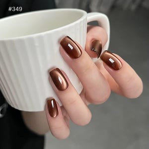 Chocolate brown nail press on/ Fake acrylic nails/ Salon quality reusable image 2