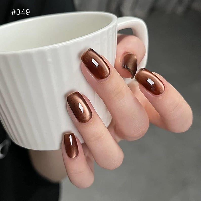 Chocolate brown nail press on/ Fake acrylic nails/ Salon quality reusable image 2