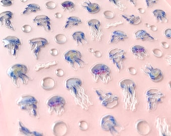 Jellyfish bubble ocean nail sticker/ Cute beach nail art DIY