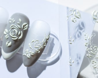 Winter rose nail sticker decal/ Flower 3D embossed/ Wedding Bride Bridesmaid/ Christmas DIY