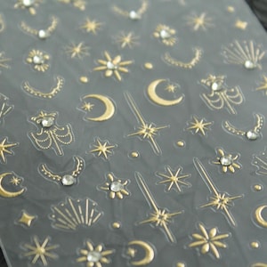 Gold Silber Sterne Mond himmlischen Tarot Nagel Aufkleber Abziehbilder / Nägel Kunst / Goldfolie / DIY Silberfolie