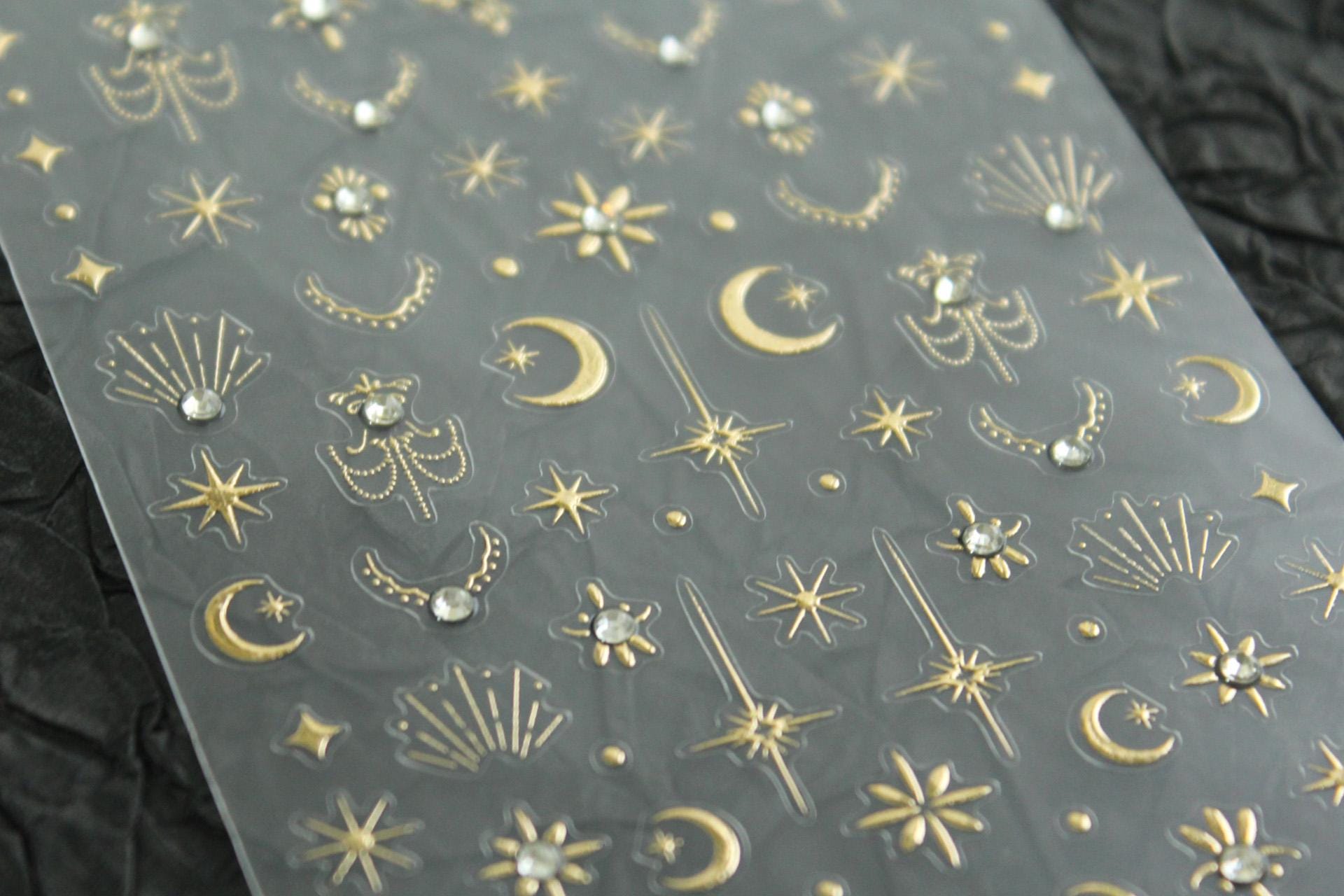 Gold Silver star moon celestial tarot nail sticker Decals/ Nails art/ Gold foil/ DIY silver foiled