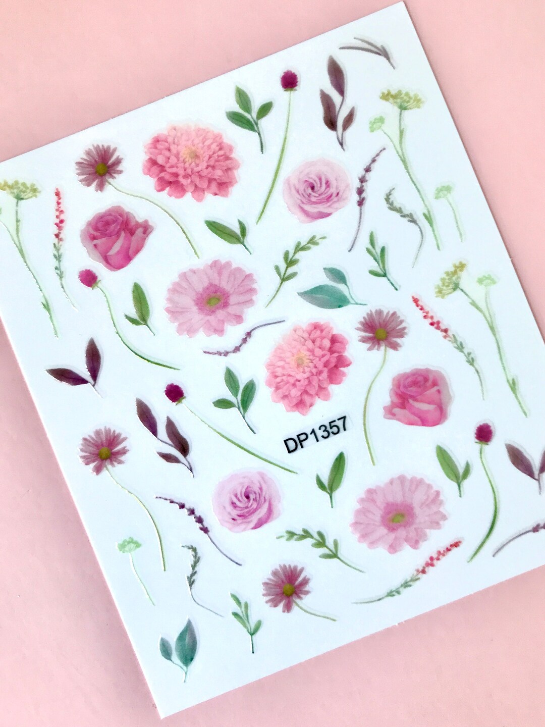 Pink Flower Nail Decal Sticker/ Pink Sunflower Rose/self Adhesive - Etsy