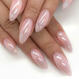 Rosa Perle extra kurz Mandel Sarg runde Nagelspitzen Press on / Künstliche Acrylnägel Presse auf Verlängerung / Handgemacht