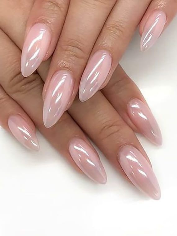 Pink Pearl Extra Short Almond Coffin Round Nail Tips Press On False Acrylic Nails Press on Extension Handmade Etsy Australia