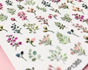 Flower Leaves nail decal sticker/ Cute floral nail art/ Wild flower nail tattoo/ Nail Adhesive