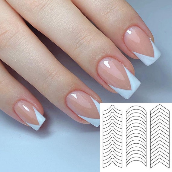 French Nail Art Stickers 3D Self-Adhesive French Manicure Nail Stencils  Wavy Line V Shape Nail Decals Designs French Tip Nail Stickers for Women  Girls