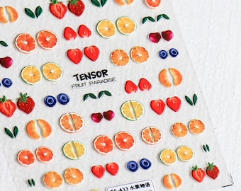 Fruit Nail Sticker/ Embossed 5D nail art decal/ Cheery peach strawberry nail/ Nail Adhesive