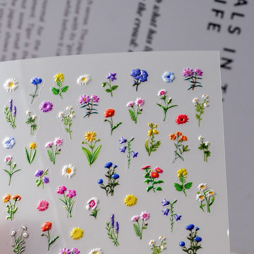 Little Flower Nail Decal Sticker/ Cute Floral Nail Art/ Wild Flower Nail Tattoo/ Nail Adhesive ...
