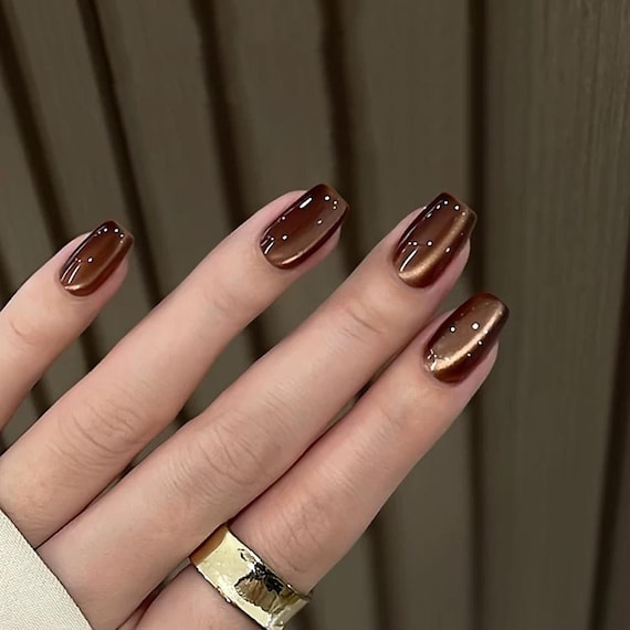 Chocolate brown nail press on/ Fake acrylic nails/ Salon quality reusable