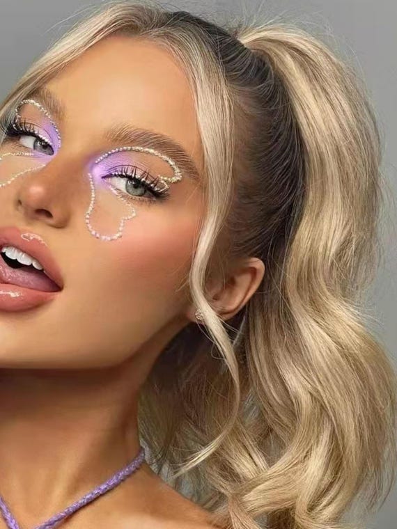 Moon Glow Gioielli Per Il Viso Al Neon UV Di Festival Face Body Gems, Adesivi Glitter Per Il Trucco Degli Occhi In Cristallo, Gioielli Per Tatuaggi Temporanei, Giallo, Medio - Foto 3