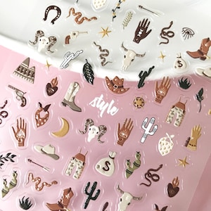 Cowgirl cowboy nail sticker decal/ 3D embossed DIY at home