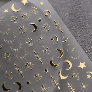 Gold Silber Stern Mond himmlischen Tarot Nagel Aufkleber Abziehbild / Nägel Kunst / Goldfolie / DIY