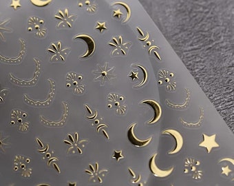 Gold Silver star moon celestial nail sticker decals/ Nails art DIY