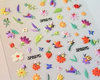 Pegatinas para uñas con flores y mariposas primaverales