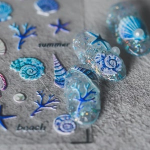 Ocean mermaid Nail Art Sticker/ 3D nail decal/ Shell summer nail decal idea/ 5D nail art /Self Adhesive