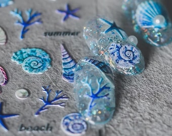 Ocean mermaid Nail Art Sticker/ 3D nail decal/ Shell summer nail decal idea/ 5D nail art /Self Adhesive