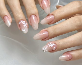 Uñas postizas de flores 3D / Uñas acrílicas de gel para novias