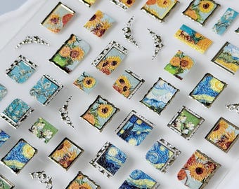 Van Gogh sunflower oil painting nail sticker decal/ Cute Nail Adhesive DIY