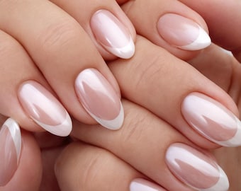 Puntas francesas de perlas para novias, bodas, almendras, postizo acrílico falso hecho a mano