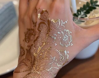 Pegatina de tatuaje de henna temporal para manos / Pegatina de tatuaje Mehndi para fiestas y festivales
