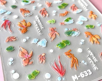 Koi goldfish Chinese Nail Sticker/ Adhesive DIY press on/ Nail accessories