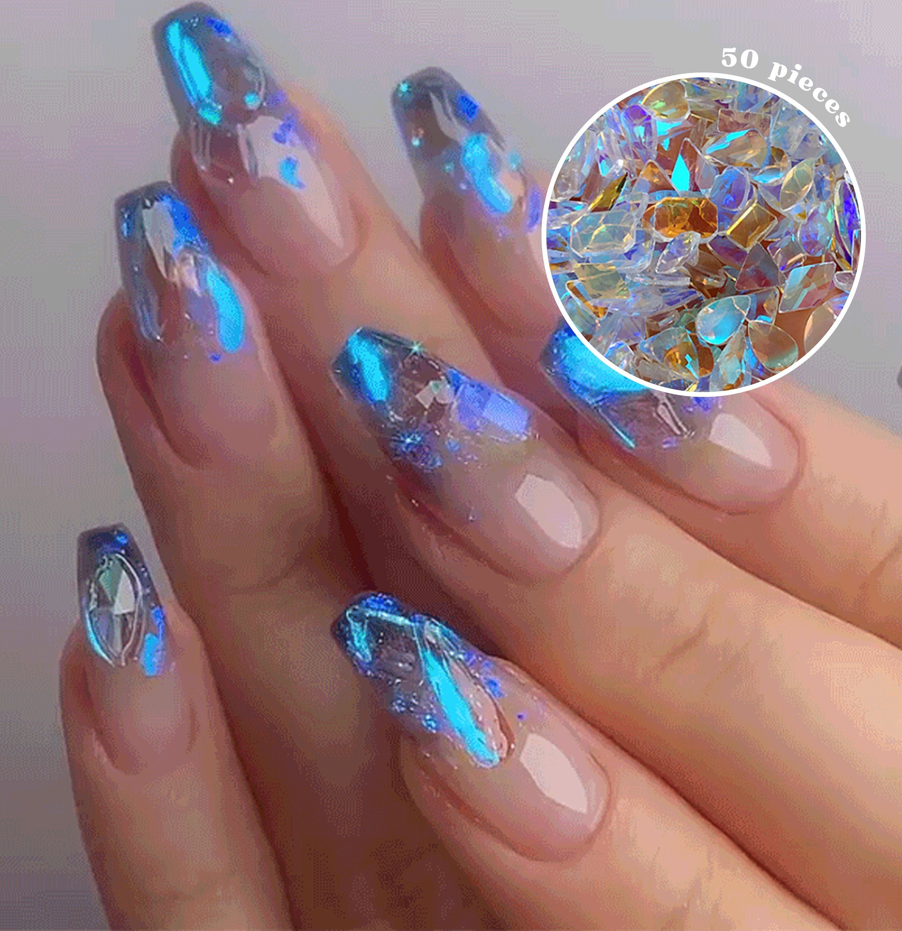 70 Pcs Mixed Polar Light Crystals/ Nail Jewelry Diamond Set/ Aurora Crystal Nail  Art Rhinestones/glass Jelly Geometrical Nail Decals 