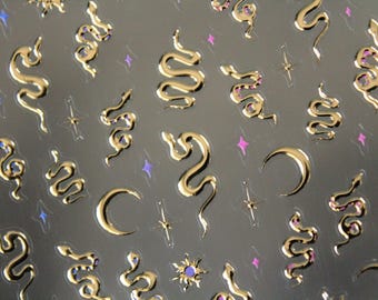 Snake embossed gold silver nail sticker decal/ Self Adhesive DIY