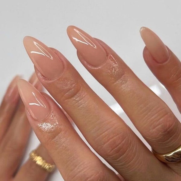 Nude Gloss colors nail short almond coffin round Nail Tips Press on/ False acrylic nails press on extension / Handmade