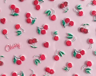 Cherry Fruit nail sticker/ 3D nail art/ Summer nail idea/ Cute nail idea /Self Adhesive/ Nail Adhesive/Mother's day gift