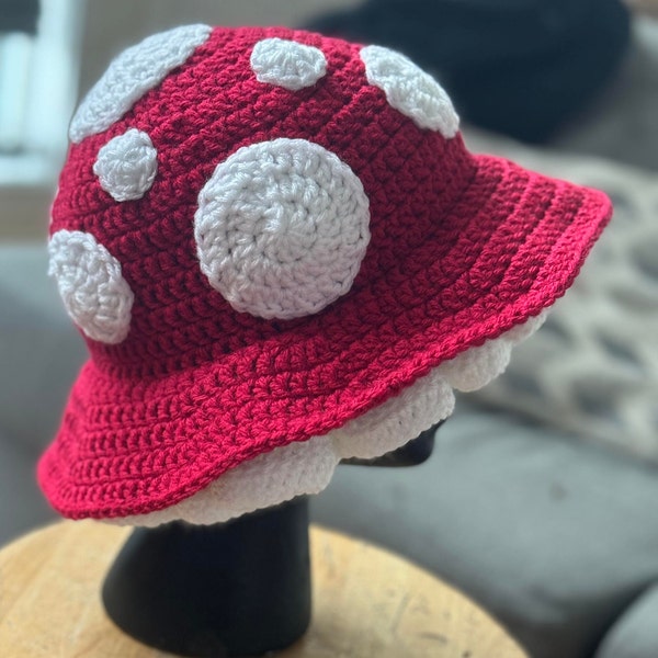 Finished Hand Crocheted Mushroom Hat