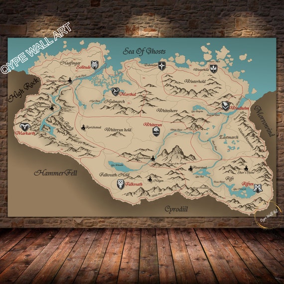 The Elder Scrolls V Skyrim Map Canvas Poster Wall Art - Skyrim Home Decor The Elder Scrolls V Skyrim Map Canvas Poster Wall Art - Skyrim Home Decor