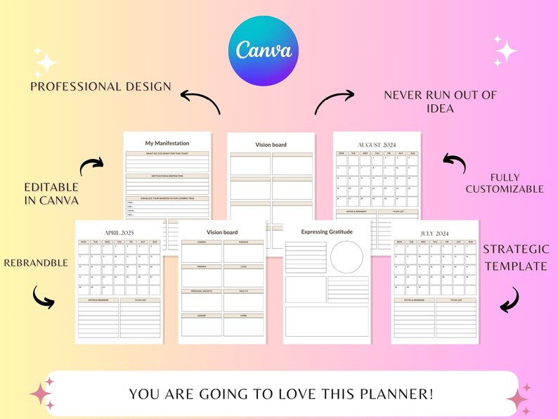 Doneforyou Planner in Canva 20242025 Vision Board Planner Editable