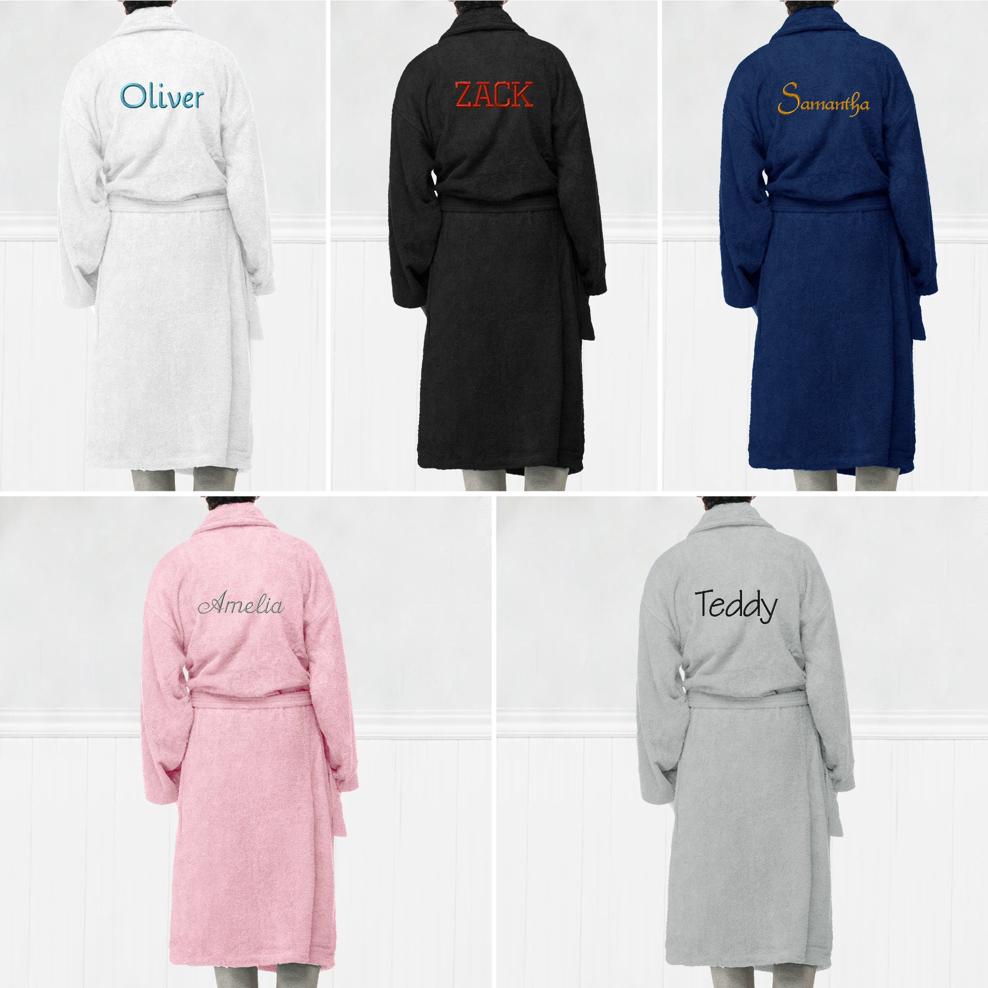Personalised Bathrobe 100% Premium Egyptian Cotton, One Size, Adults Unisex With Custom Embroidery - Hotel Quality