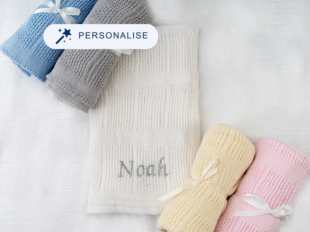 Personalised Baby Blanket Custom Embroidery Cellular Knitted Baby