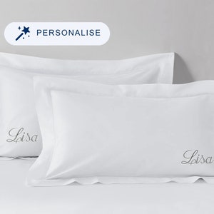 Personalised Embroidered Pillowcase Pair With Custom Text, Quote Or Message, Percale Cotton - Standard Size - Over 15 Fonts & Thread Colours