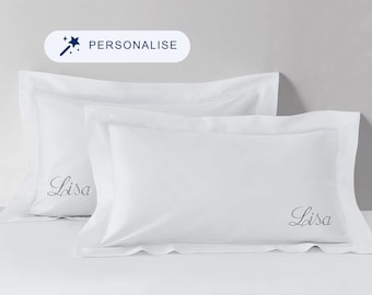 Personalised Embroidered Pillowcase Pair With Custom Text, Quote Or Message, Percale Cotton - Standard Size - Over 15 Fonts & Thread Colours
