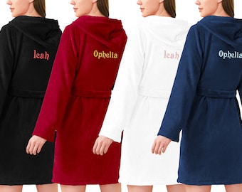 Personalised Hooded Bathrobe Knee Length - One Size, Super Soft Velour Coral Fleece, Adults Unisex Bathrobe With Custom Embroidery