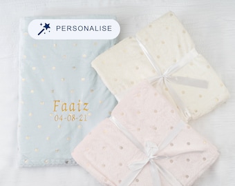 Personalised Baby Blanket Foil Printed Soft Comforting Baby Blanket, Personalised Newborn Baby Gifts, Baby Boy, Girl Gifts Nursery Decor