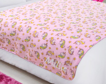 Personalised Kids Blanket Unicorn Polar Fleece Easy Care Machine Washable Personalised Girls GiftS Christmas Gifts Unicorn Princess Theme