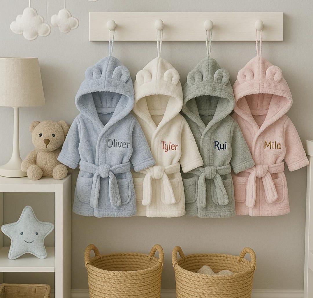 Baby Robe Design Personalised Baby Robe With Custom Embroidery Plush Velour With Hood ...