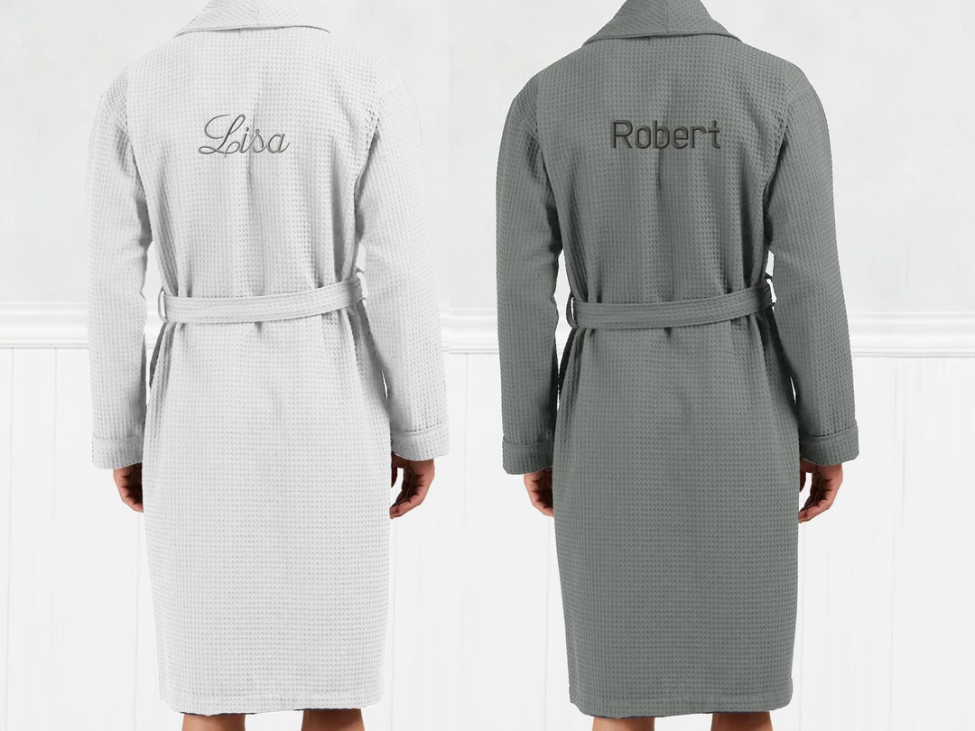 Personalised Bathrobe Dressing Gown, With Custom Embroidery, Waffle